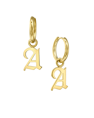 Charm Huggies in Blackletter -18K Yellow Gold Plated- The Adorned -