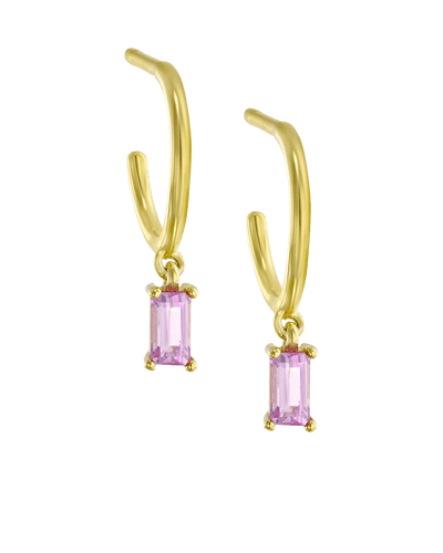 Dangling Baguette Huggies - Pink -18K Yellow Gold Plated- The Adorned-