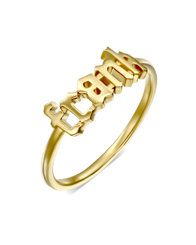 Delicate Blackletter Name Ring -18K Yellow Gold Plated- The Adorned-
