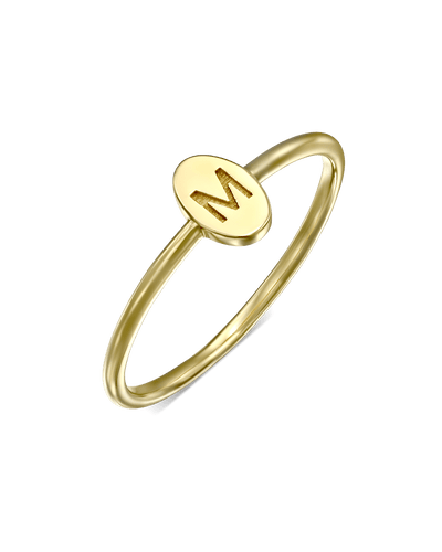 Delicate Oval Initial Ring With Plate -18K Yellow Gold Plated- The Adorned-