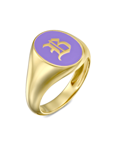 Enamel Signet Ring - Blackletter -18K Yellow Gold Plated- The Adorned-