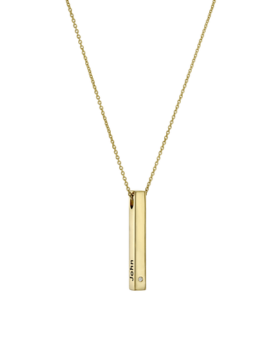 Engraved Bar Necklace With Diamond -18K Yellow Gold Plated- The Adorned-