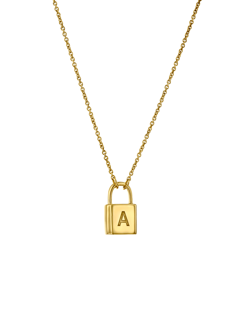 Gold lock initial deals necklace