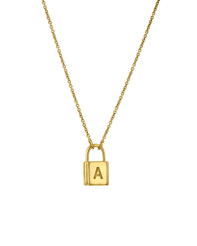 Initial Lock Necklace - Sans -18K Yellow Gold Plated- The Adorned-