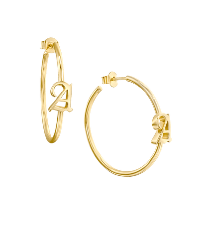 Large Blackletter Initial Hoop Earrings -18K Yellow Gold Plated- The Adorned-