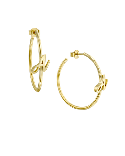 Large Script Initial Hoop Earrings -18K Yellow Gold Plated- The Adorned-