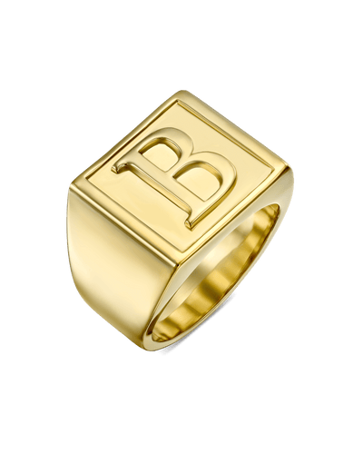 Square Signet Serif Ring -18K Yellow Gold Plated- The Adorned-