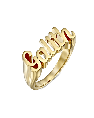 Thick Classic Script Name Ring -18K Yellow Gold Plated- The Adorned-
