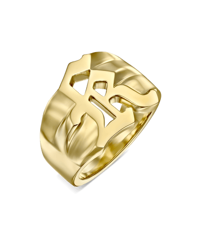 Blackletter Inlet Letter Ring -18K Yellow Gold Plated- The Adorned -