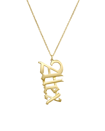 Blackletter Vertical Name Necklace -18K Yellow Gold Plated- The Adorned-