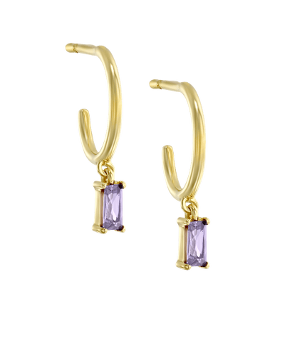 Dangling Baguette Huggies - Purple -18K Yellow Gold Plated- The Adorned-