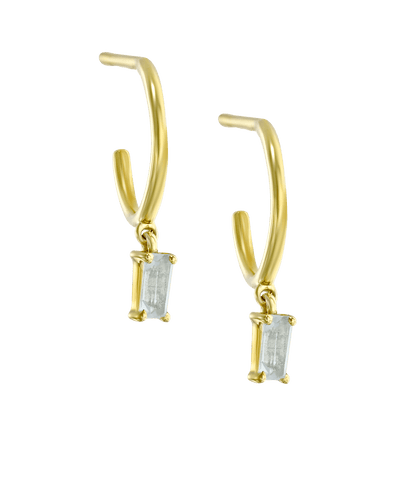 Dangling Baguette Huggies - White -18K Yellow Gold Plated- The Adorned-