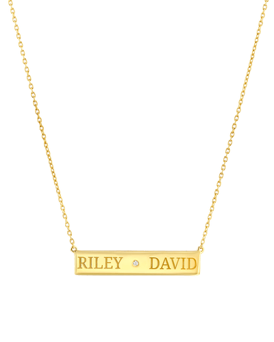 Diamond Bar Necklace - 2 Names - Serif -18K Yellow Gold Plated- The Adorned-