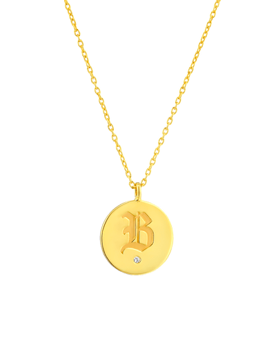 Diamond Medallion - Blackletter -18K Yellow Gold Plated- The Adorned-