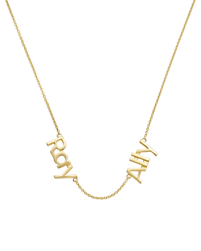 Double Print Name Necklace -18K Yellow Gold Plated- The Adorned-