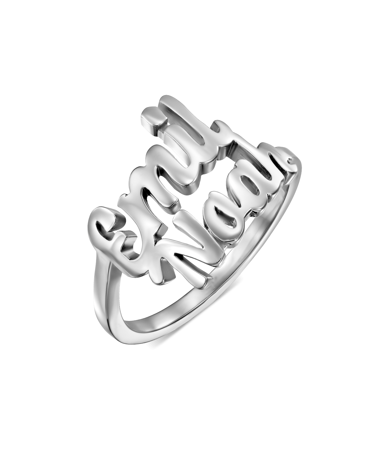 Double Spiral Script Name Ring The Adorned