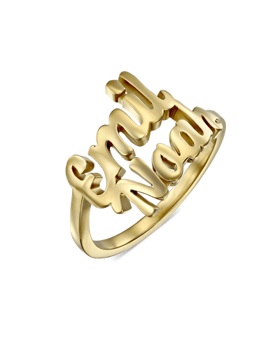Double Spiral Script Name Ring -18K Yellow Gold Plated- The Adorned-