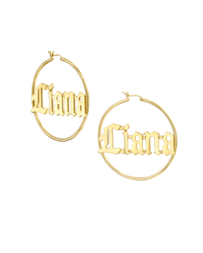 Large Inlet Initial Hoop Earrings in Blackletter -18K Yellow Gold Plated- The Adorned -