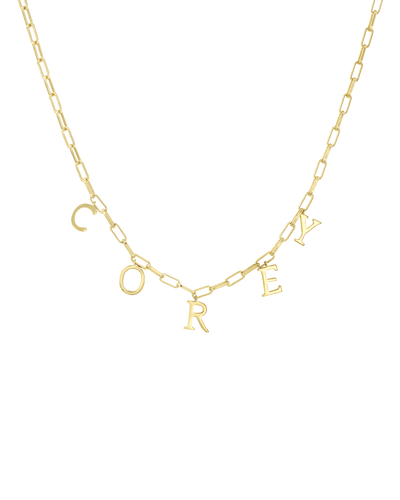 Open Link Name Chain - Serif -18K Yellow Gold Plated- The Adorned-
