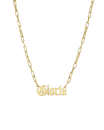 Open Link Nameplate- Blackletter -18K Yellow Gold Plated- The Adorned-