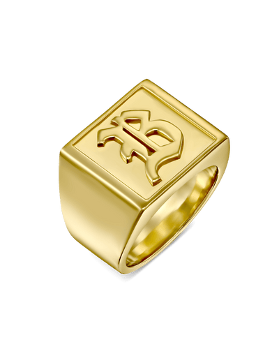 Square Signet Blackletter Ring -18K Yellow Gold Plated- The Adorned-