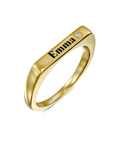 Thin Engraved Stackable Name Ring -18K Yellow Gold Plated- The Adorned-