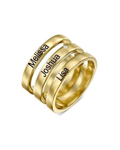 Tripple Stacked Engraved Ring -18K Yellow Gold Plated- The Adorned -