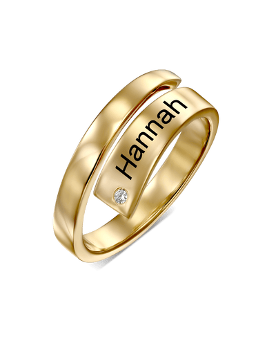 Wrapped Single Engraving Stacked Ring -18K Yellow Gold Plated- The Adorned-